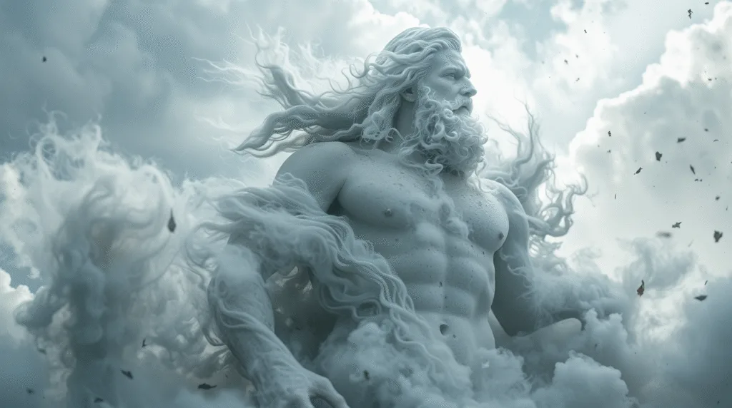 Aërion, Dieu Fondateur de l'air, silhouette de brumes et de vents tourbillonnants