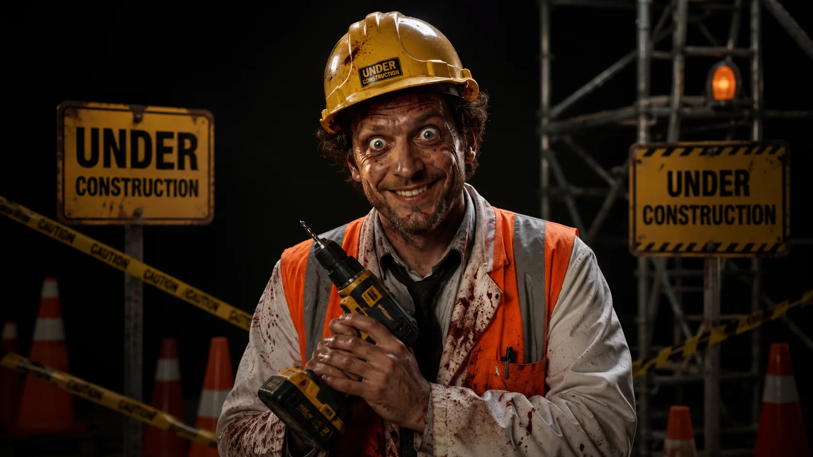 Un homme inquiétant en tenue de chantier — Pravitas, en construction